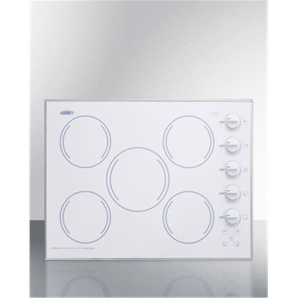 Summit 27 in. Wide 5 Burner Electric Cooktop, Smooth White Ceramic Glass Finish SU460088
